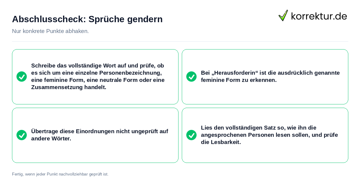 Konkreter Abschlusscheck zu Sprüche gendern