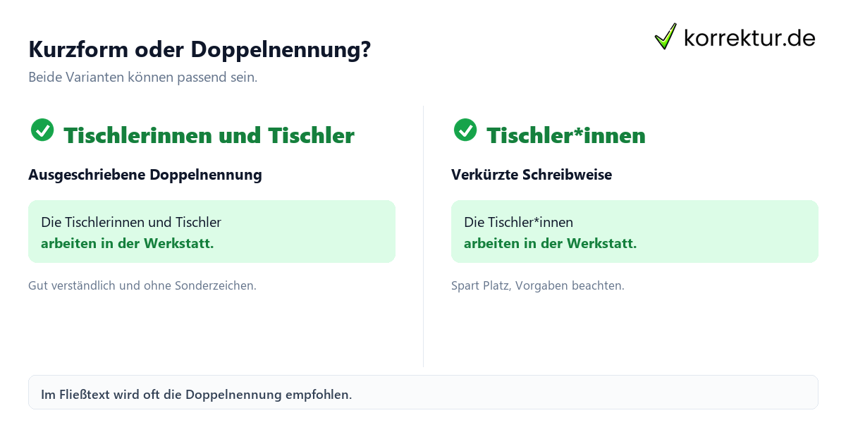 Gendern Tischler: Tischler*innen im Text vergleichen