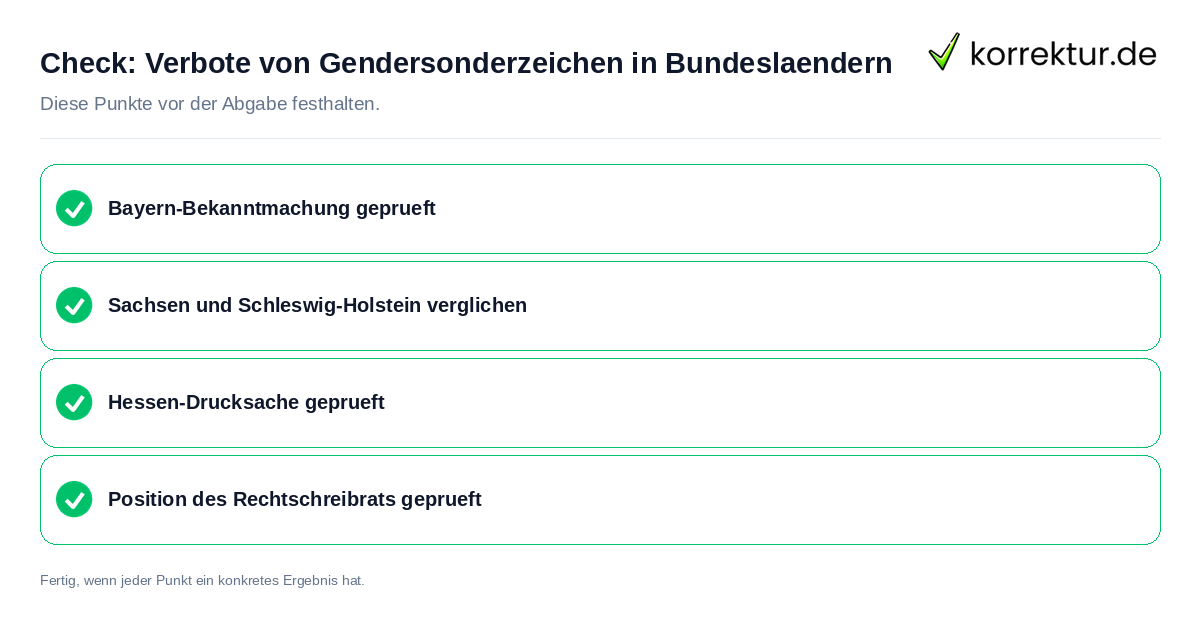 Check: Verbote von Gendersonderzeichen in Bundesländern Verbote von Gendersonderzeichen in Bundesländern: Prüfliste mit vier Punkten