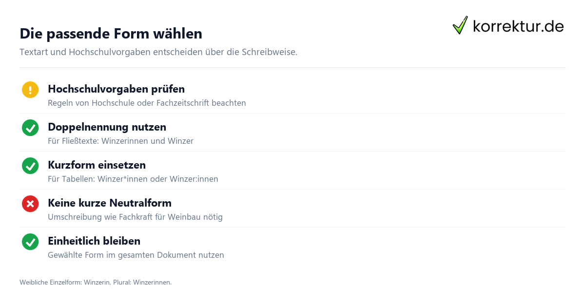gendern Winzer: Schritte