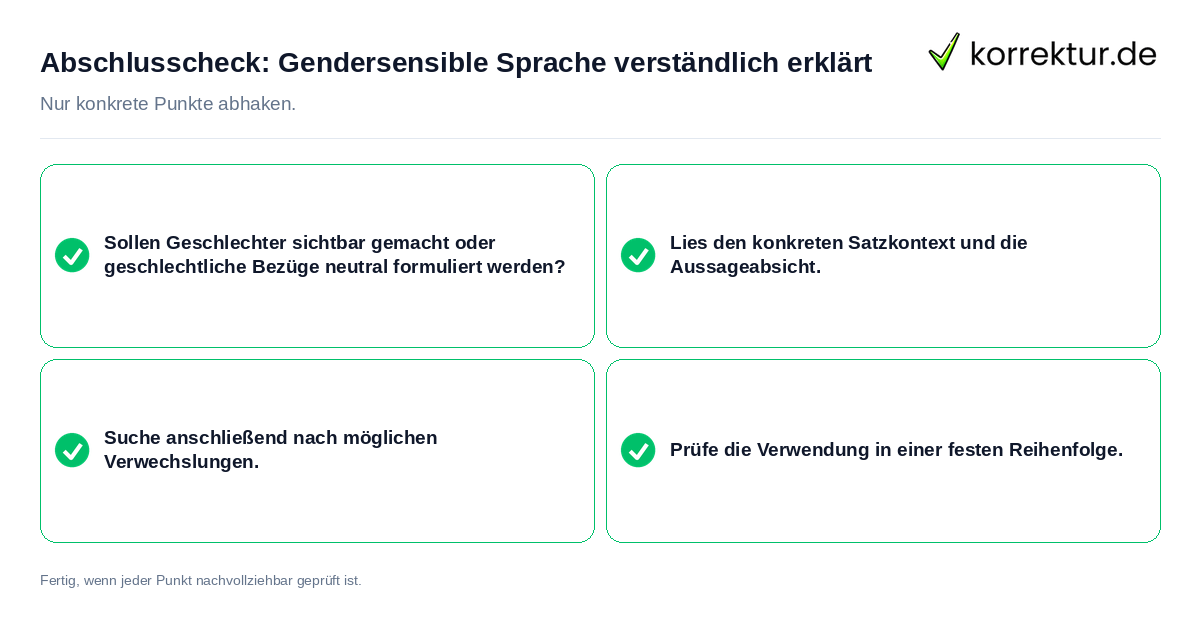 Konkreter Abschlusscheck zu Gendersensible Sprache verständlich erklärt