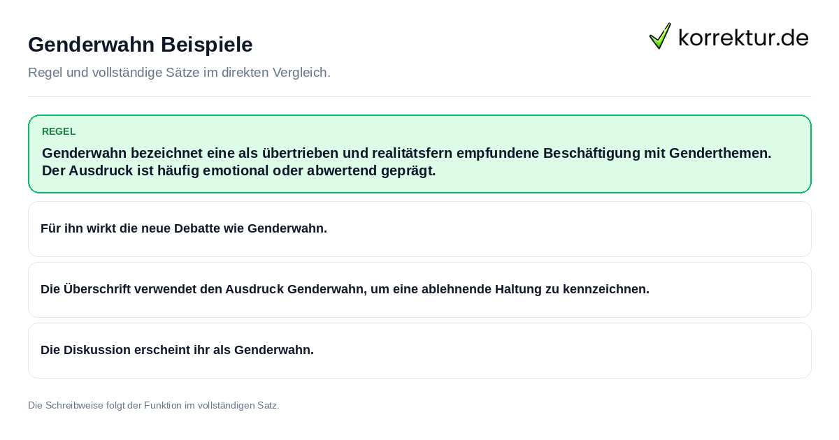Konkrete Regel und vollständige Beispielsätze zu Genderwahn Beispiele