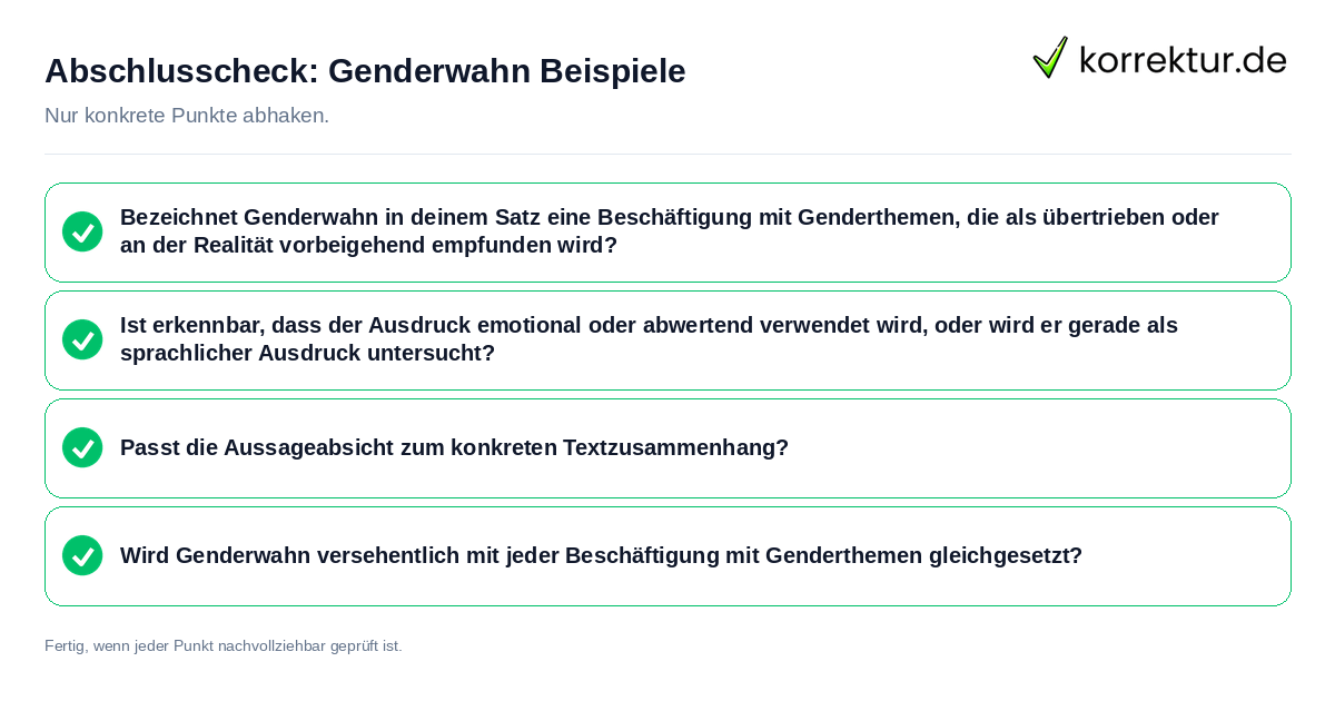Konkreter Abschlusscheck zu Genderwahn Beispiele