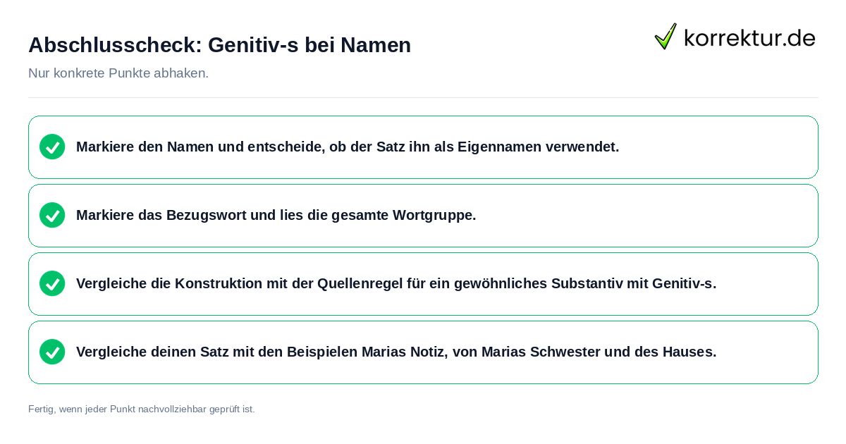 Abschlusscheck: Genitiv-s bei Namen Konkreter Abschlusscheck zu Genitiv-s bei Namen