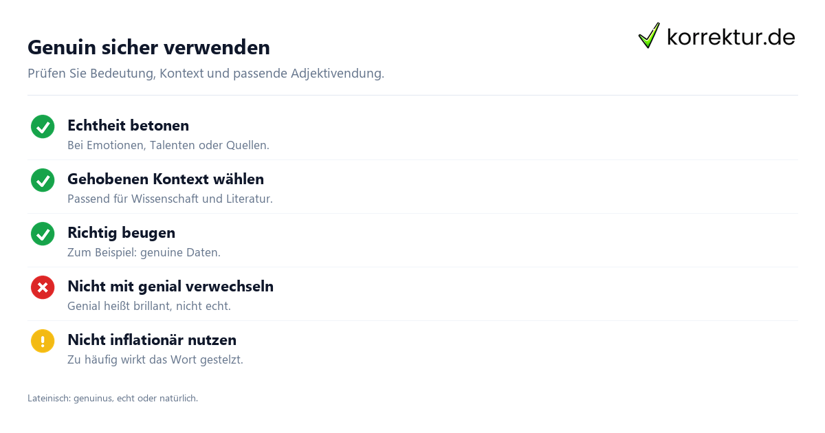 Genuin sicher verwenden genuin Bedeutung: Wort korrekt verwenden