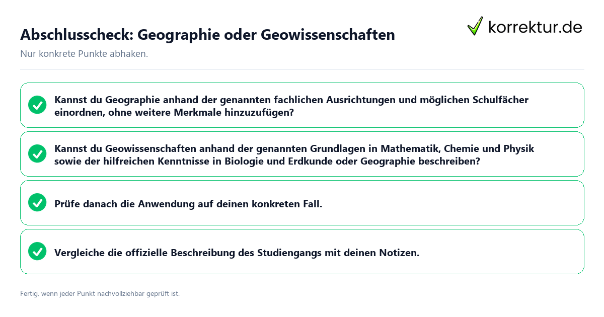 Konkreter Abschlusscheck zu Geographie oder Geowissenschaften