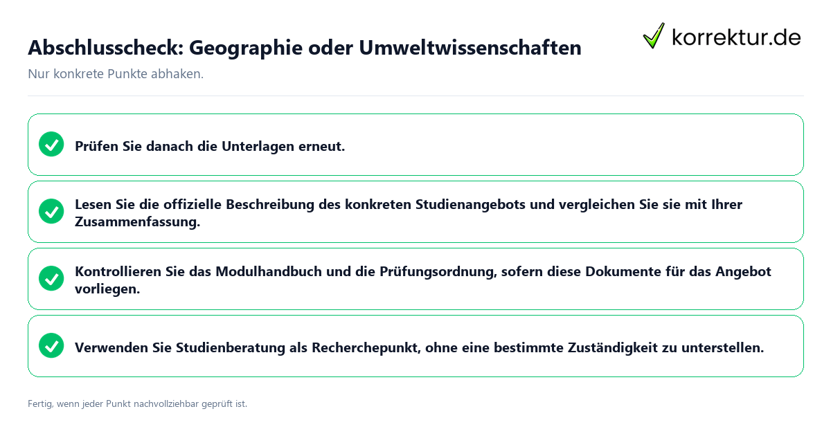 Abschlusscheck: Geographie oder Umweltwissenschaften Konkreter Abschlusscheck zu Geographie oder Umweltwissenschaften