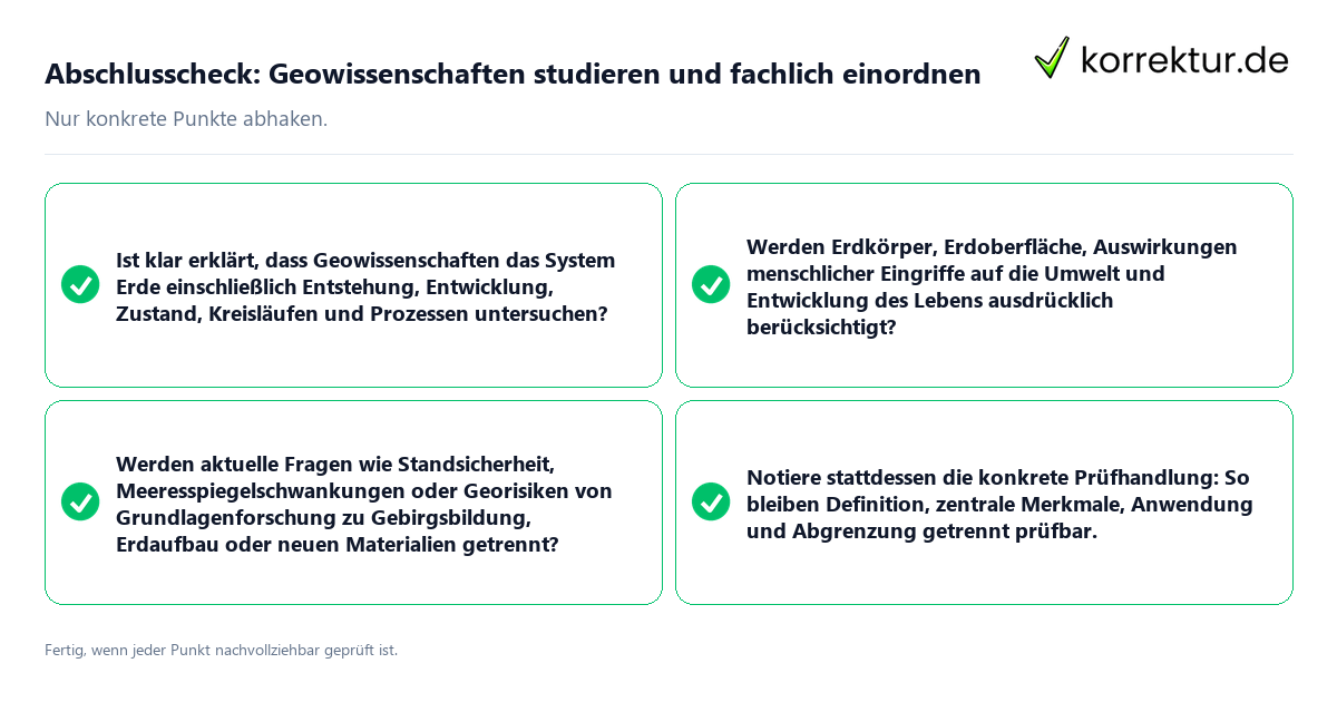 Abschlusscheck: Geowissenschaften studieren und fachlich einordnen Konkreter Abschlusscheck zu Geowissenschaften studieren und fachlich einordnen