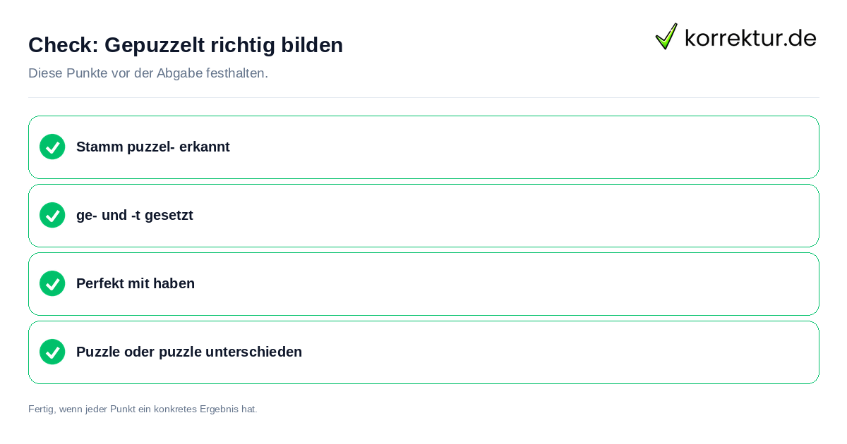 Check: Gepuzzelt richtig bilden Gepuzzelt richtig bilden: Prüfliste mit vier Punkten