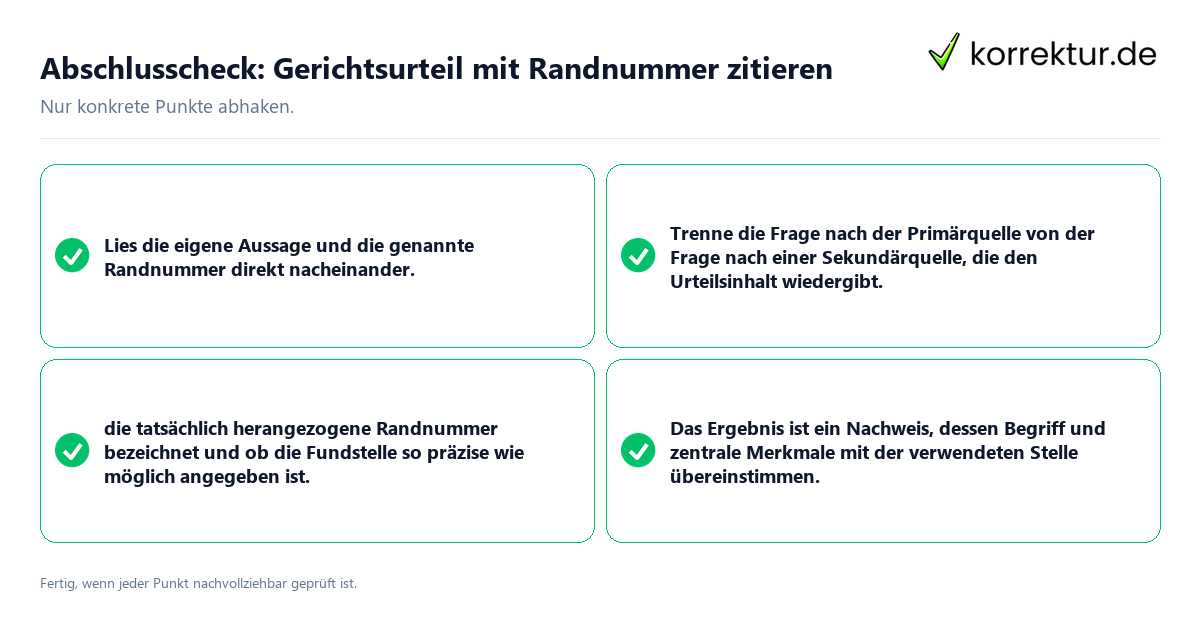 Konkreter Abschlusscheck zu Gerichtsurteil mit Randnummer zitieren