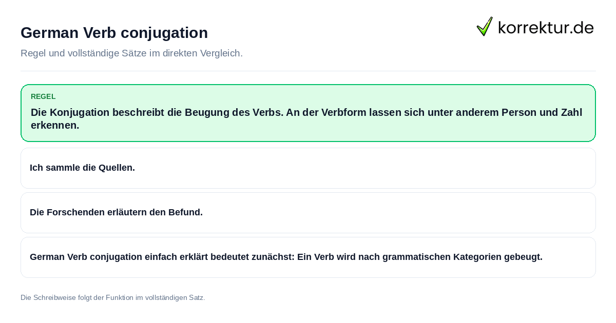 Konkrete Regel und vollständige Beispielsätze zu German Verb conjugation