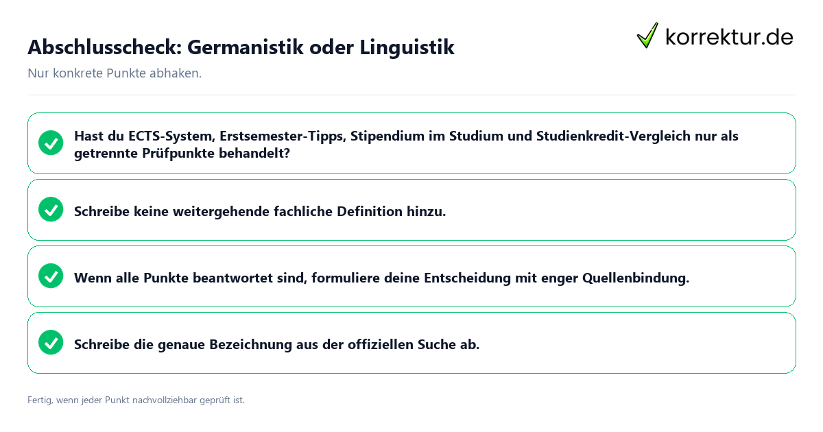 Konkreter Abschlusscheck zu Germanistik oder Linguistik