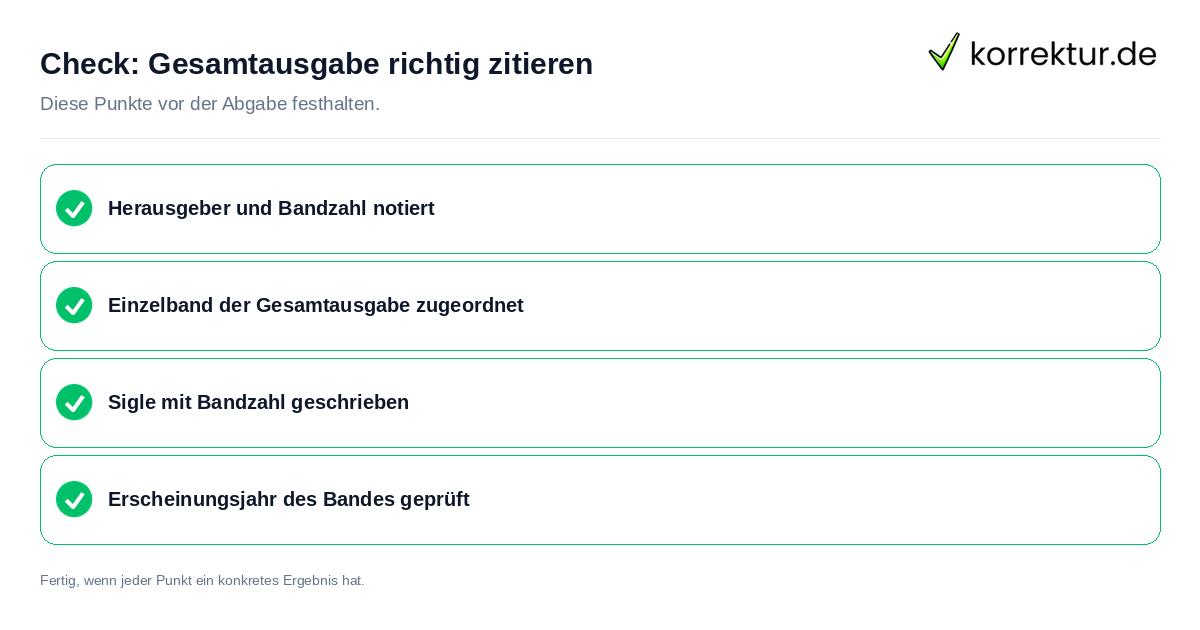 Check: Gesamtausgabe richtig zitieren Gesamtausgabe richtig zitieren: Prüfliste mit vier Punkten