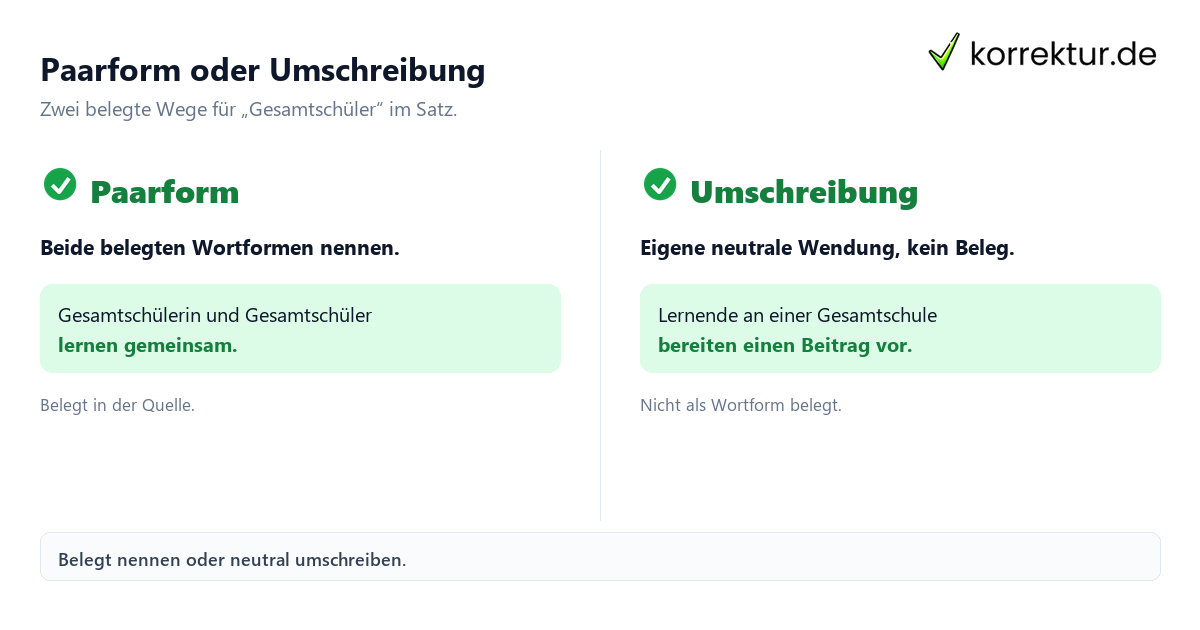 Paarform oder Umschreibung Gesamtschüler gendergerecht formulieren: Paarform und neutrale Umschreibung im Vergleich