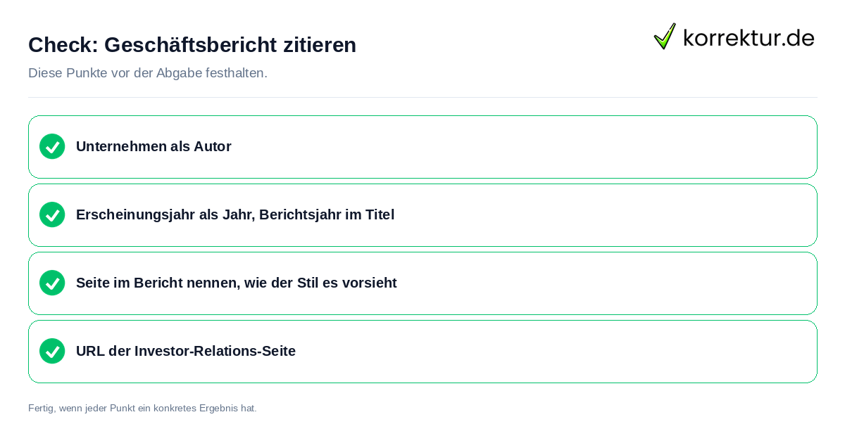 Geschäftsbericht zitieren: Prüfliste mit vier Punkten