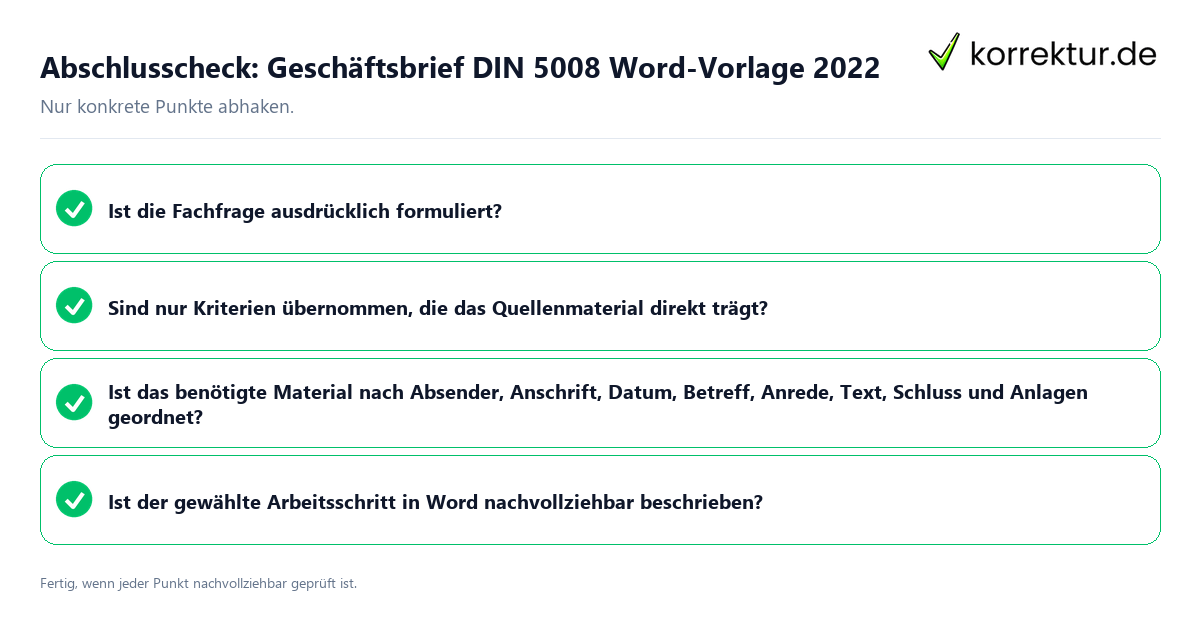 Abschlusscheck: Geschäftsbrief DIN 5008 Word-Vorlage 2022 Konkreter Abschlusscheck zu Geschäftsbrief DIN 5008 Word-Vorlage 2022