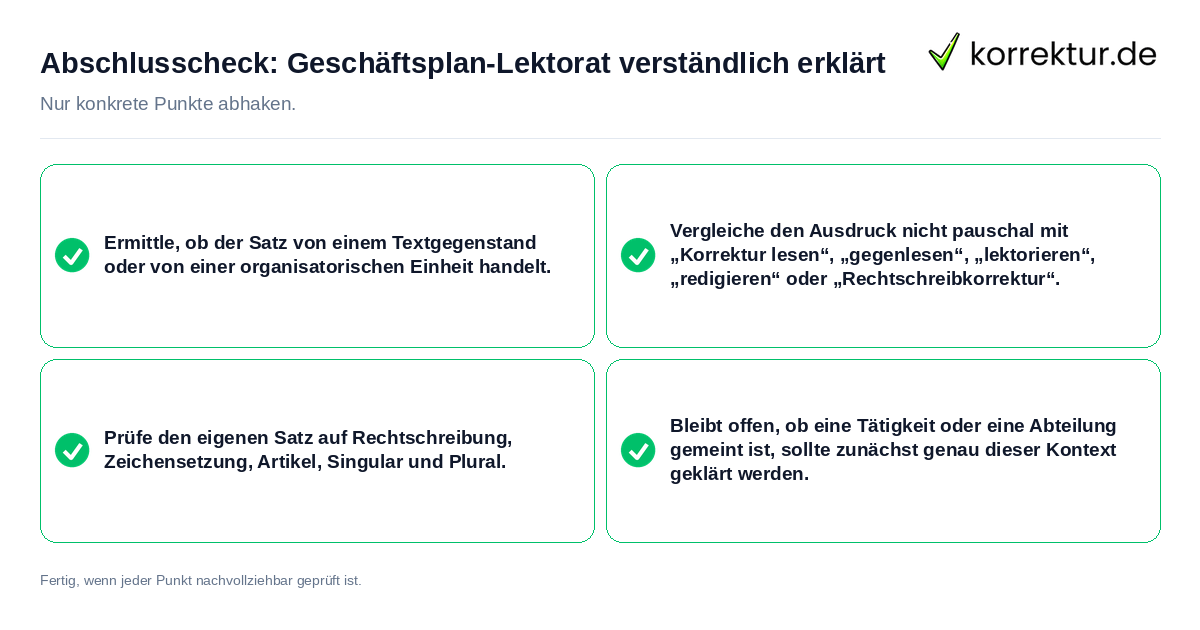 Konkreter Abschlusscheck zu Geschäftsplan-Lektorat verständlich erklärt