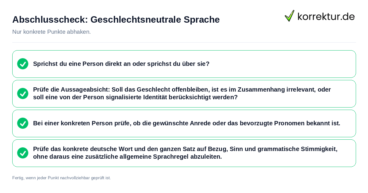 Abschlusscheck: Geschlechtsneutrale Sprache Konkreter Abschlusscheck zu Geschlechtsneutrale Sprache