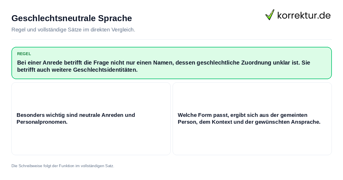 Geschlechtsneutrale Sprache Konkrete Regel und vollständige Beispielsätze zu Geschlechtsneutrale Sprache