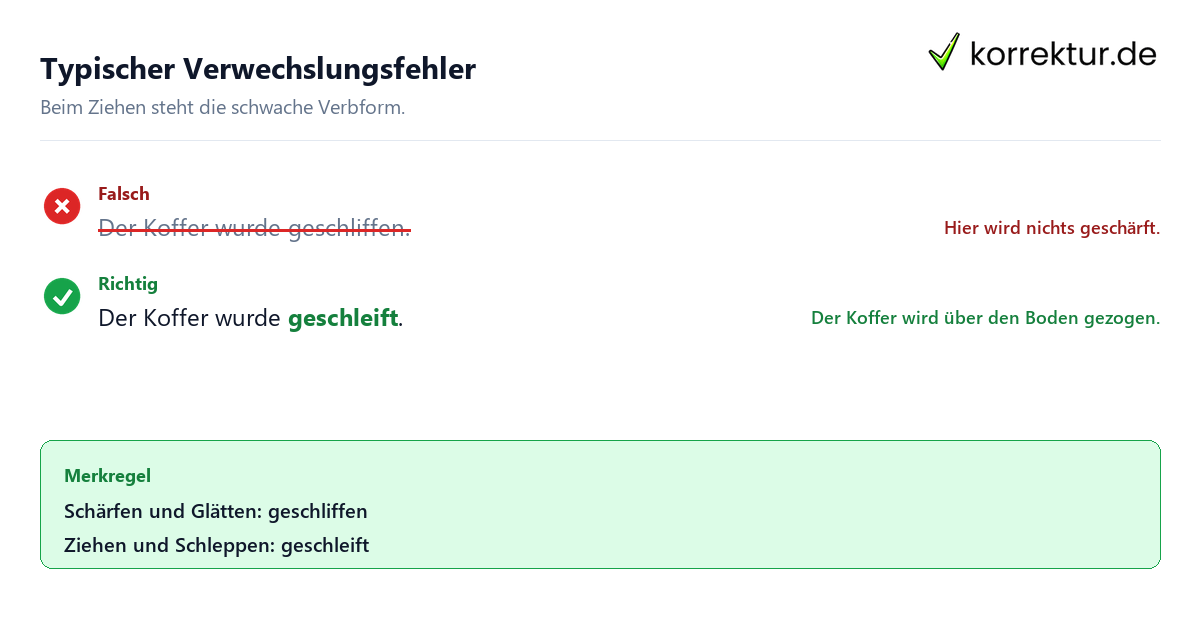 Typischer Verwechslungsfehler Geschleift oder geschliffen richtig verwenden