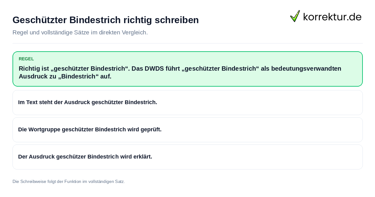 Konkrete Regel und vollständige Beispielsätze zu Geschützter Bindestrich richtig schreiben
