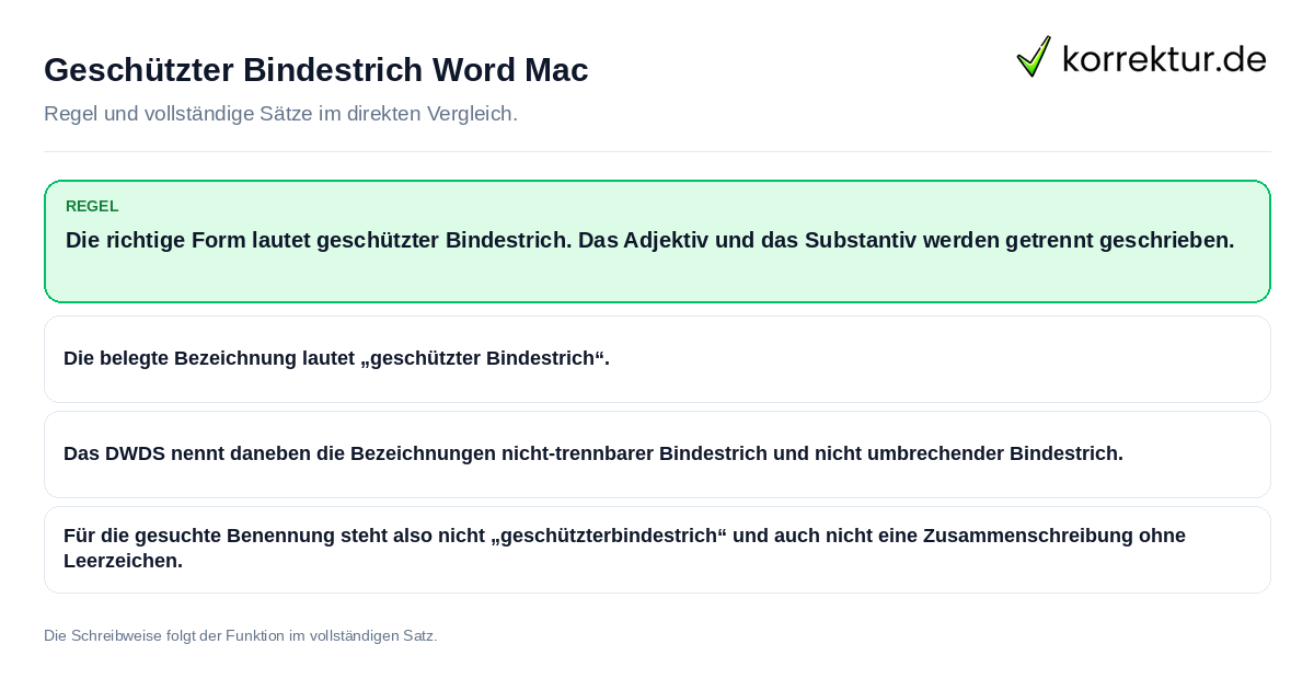 Konkrete Regel und vollständige Beispielsätze zu Geschützter Bindestrich Word Mac
