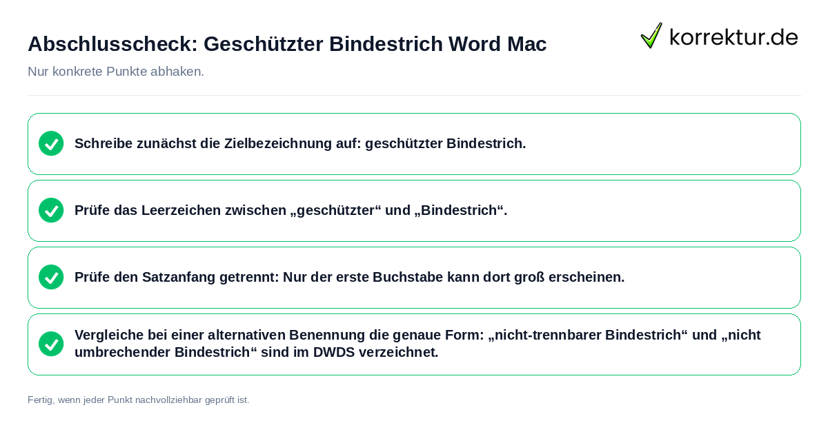 Konkreter Abschlusscheck zu Geschützter Bindestrich Word Mac