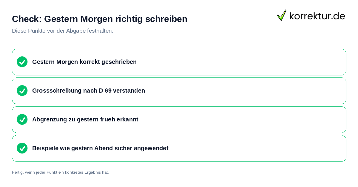 Check: Gestern Morgen richtig schreiben Gestern Morgen richtig schreiben: Prüfliste mit vier Punkten
