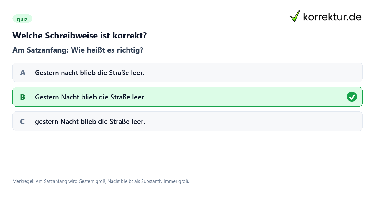Welche Schreibweise ist korrekt? Quiz zur Schreibweise gestern Nacht richtig schreiben