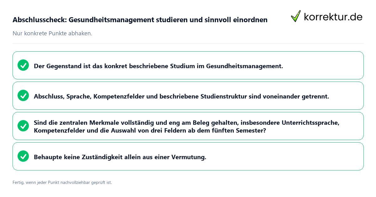 Konkreter Abschlusscheck zu Gesundheitsmanagement studieren und sinnvoll einordnen