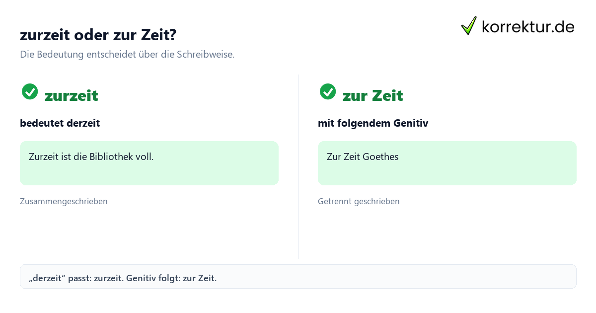 zurzeit oder zur Zeit? Getrennt- und Zusammenschreibung: zurzeit oder zur Zeit