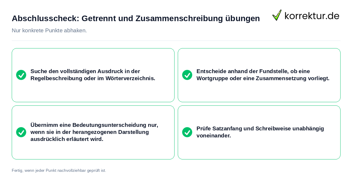 Konkreter Abschlusscheck zu Getrennt und Zusammenschreibung übungen