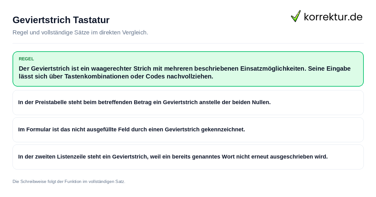 Geviertstrich Tastatur Konkrete Regel und vollständige Beispielsätze zu Geviertstrich Tastatur