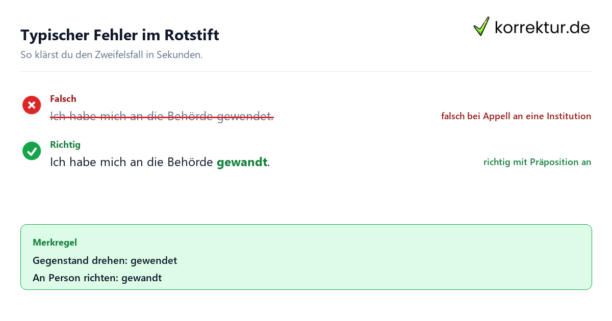 Typischer Fehler im Rotstift gewendet oder gewandt: typischer Fehler mit Korrektur