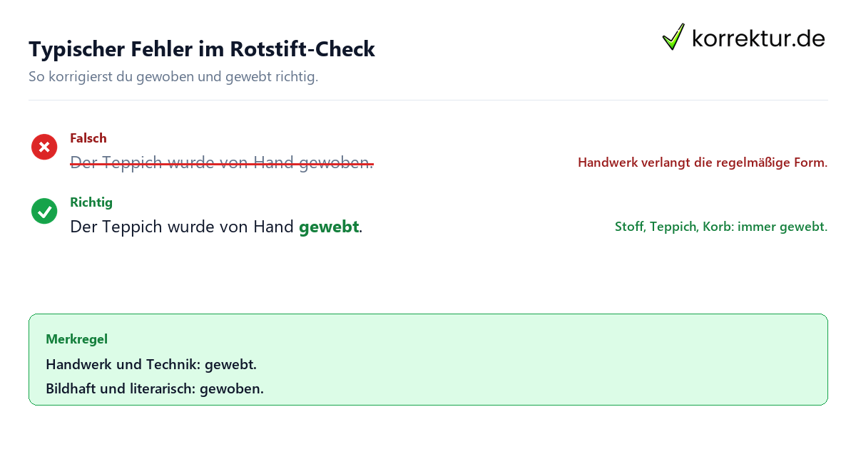 Typischer Fehler im Rotstift-Check Gewoben oder gewebt: typischer Fehler beim Partizip von weben