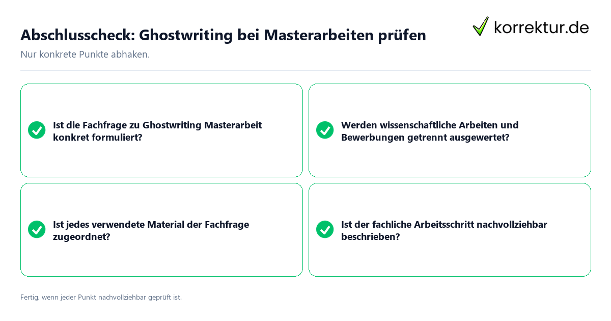 Konkreter Abschlusscheck zu Ghostwriting bei Masterarbeiten prüfen