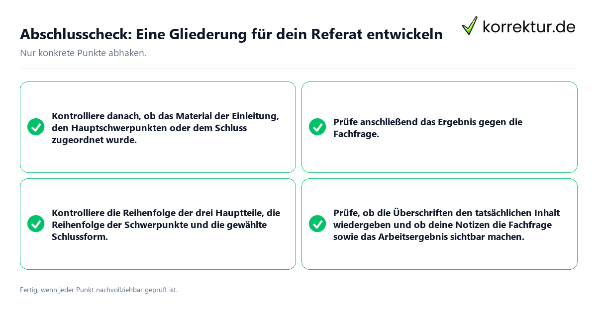 Abschlusscheck: Eine Gliederung für dein Referat entwickeln Konkreter Abschlusscheck zu Eine Gliederung für dein Referat entwickeln