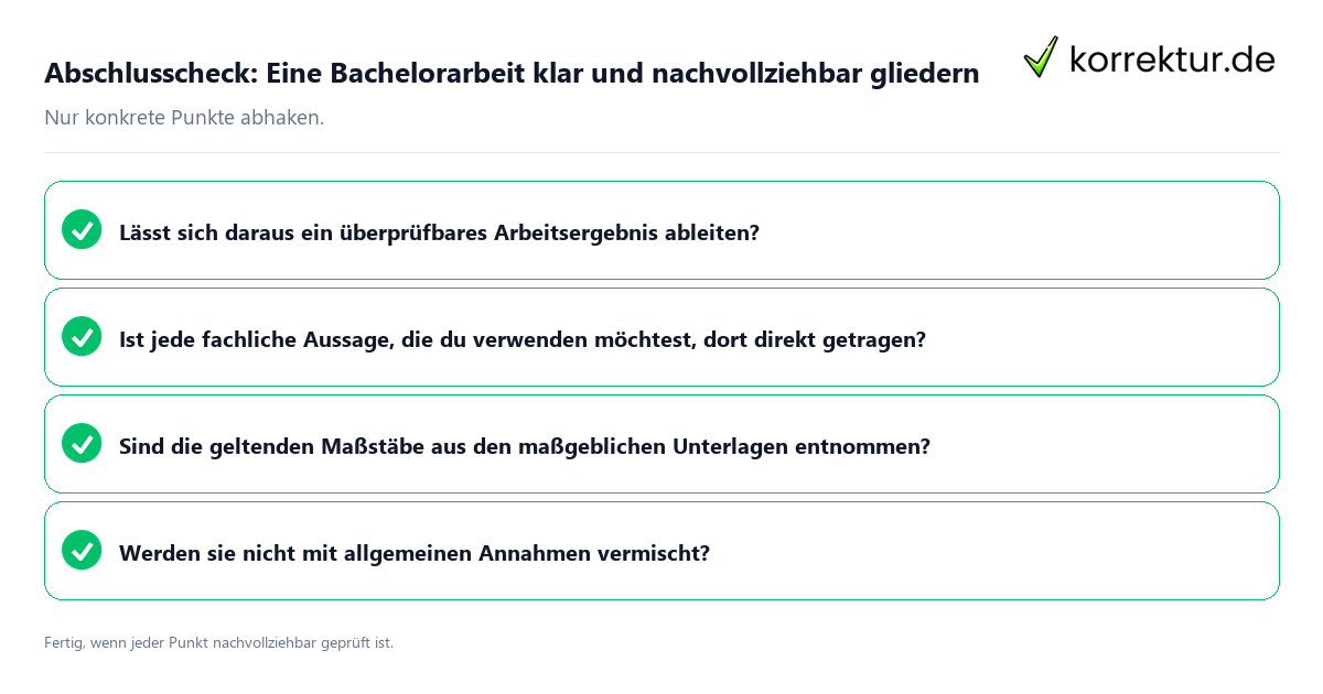 Abschlusscheck: Eine Bachelorarbeit klar und nachvollziehbar gliedern Konkreter Abschlusscheck zu Eine Bachelorarbeit klar und nachvollziehbar gliedern
