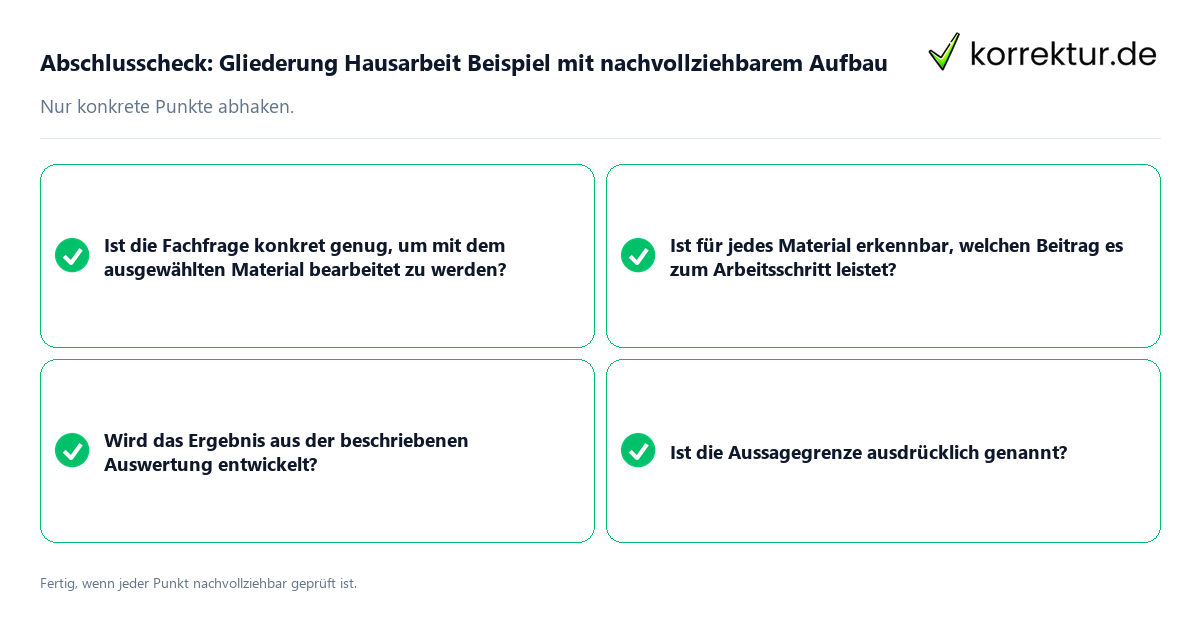 Konkreter Abschlusscheck zu Gliederung Hausarbeit Beispiel mit nachvollziehbarem Aufbau