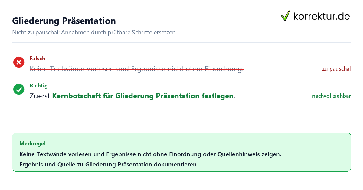 Gliederung Präsentation Ungeeignete und belastbare Vorgehensweise bei Gliederung Präsentation