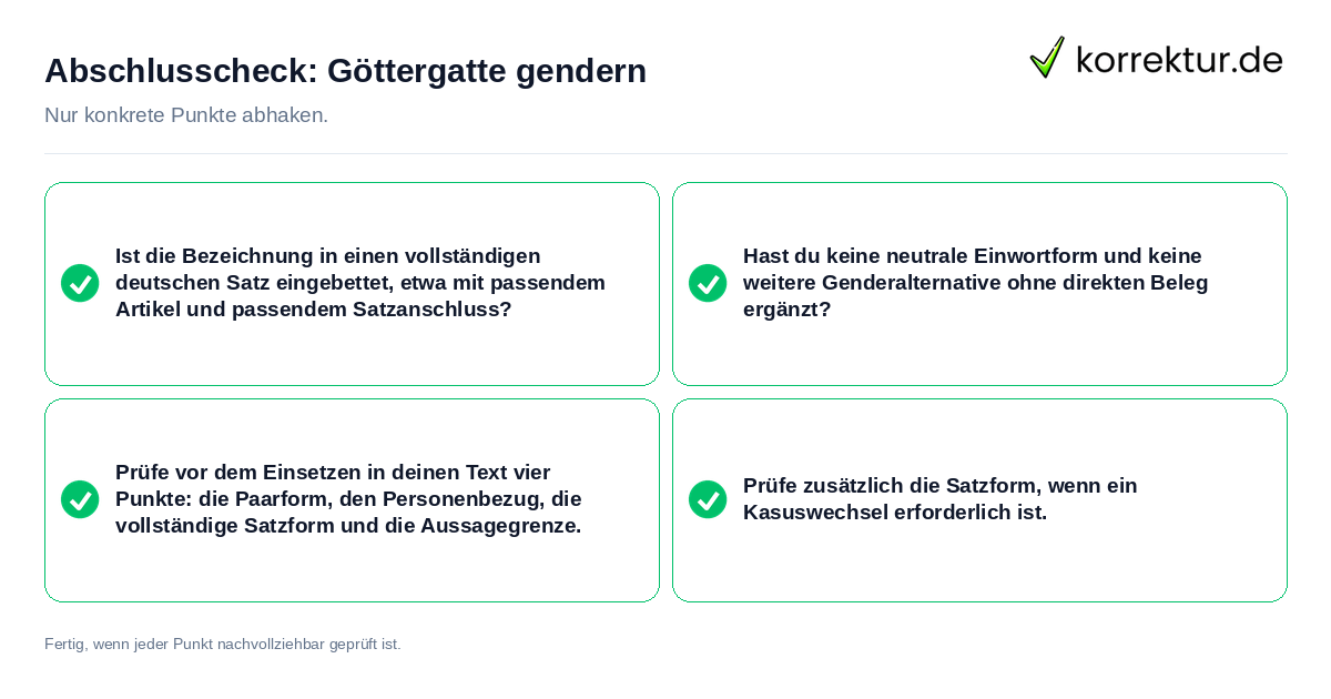 Abschlusscheck: Göttergatte gendern Konkreter Abschlusscheck zu Göttergatte gendern