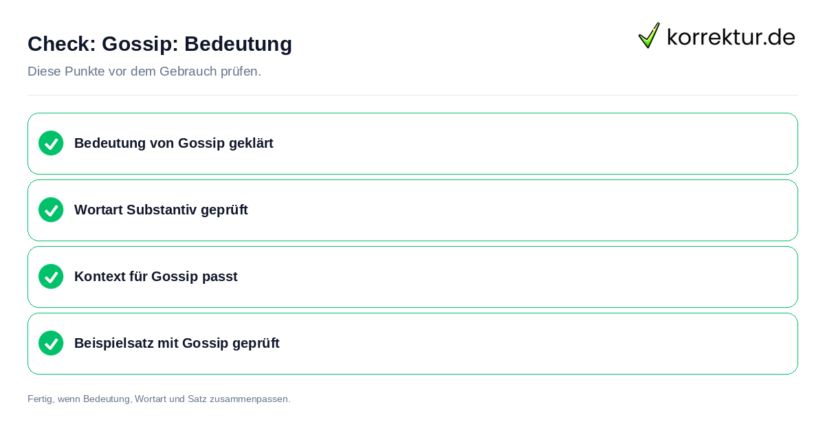 Gossip: Bedeutung: Prüfliste mit vier Punkten