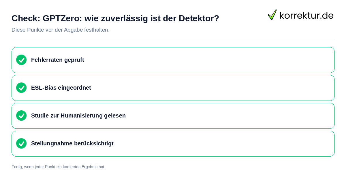 GPTZero: wie zuverlässig ist der Detektor?: Prüfliste mit vier Punkten