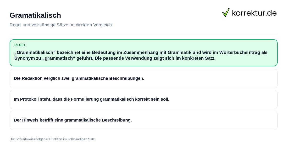 Konkrete Regel und vollständige Beispielsätze zu Gramatikalisch