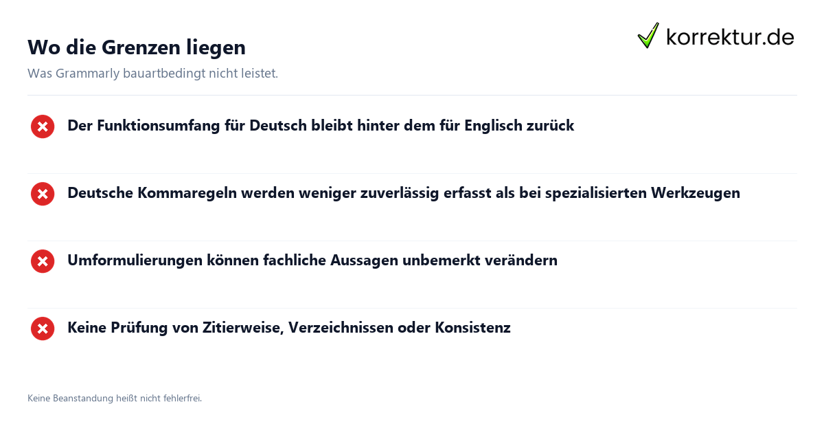 Wo die Grenzen liegen Grammarly für deutsche Texte im Praxistest: Grenzen im Überblick