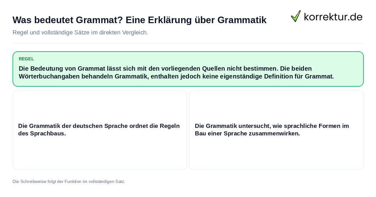 Konkrete Regel und vollständige Beispielsätze zu Was bedeutet Grammat? Eine Erklärung über Grammatik