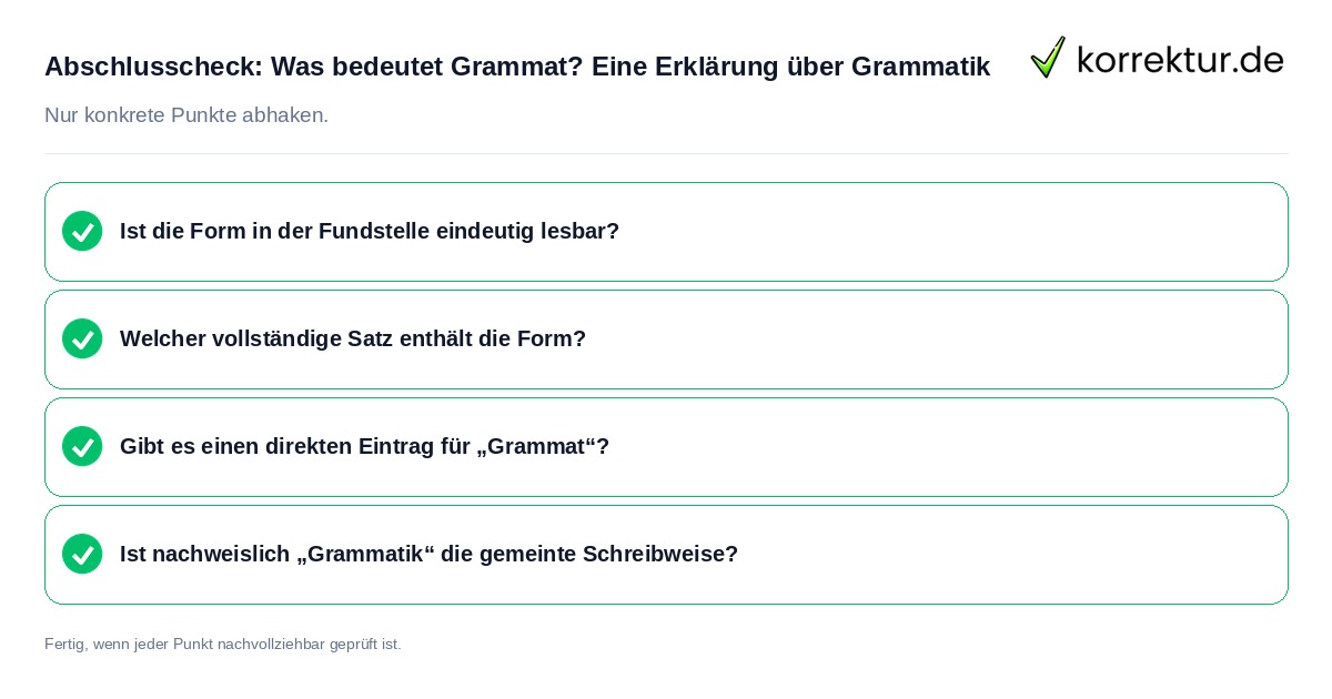 Konkreter Abschlusscheck zu Was bedeutet Grammat? Eine Erklärung über Grammatik