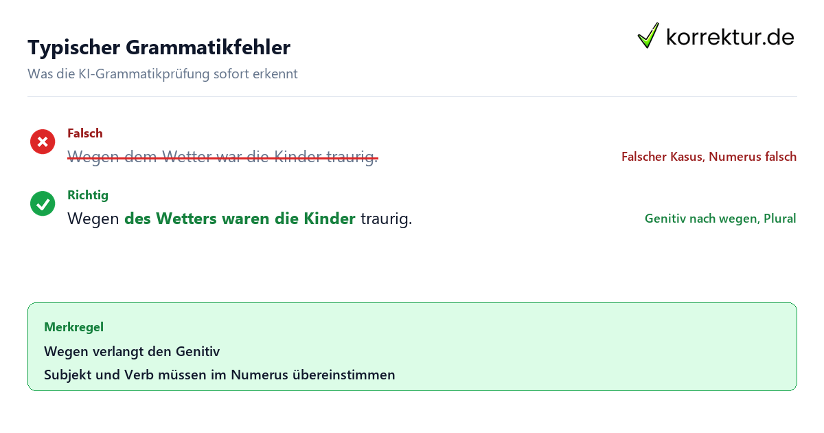 Grammatikprüfung mit KI online kostenlos: Kasus und Numerus korrigiert