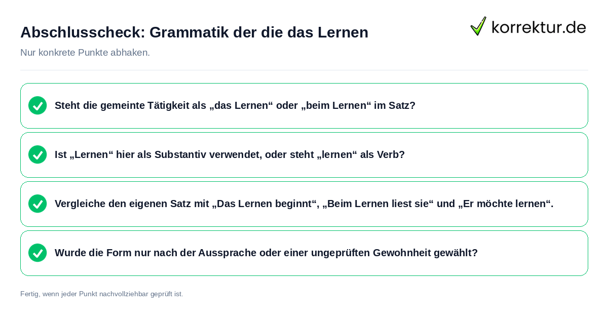 Konkreter Abschlusscheck zu Grammatik der die das Lernen