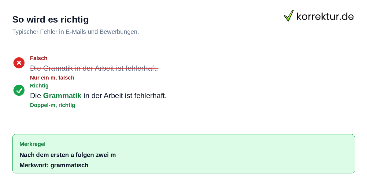 So wird es richtig Beispielsatz mit Grammatik statt Gramatik korrigiert